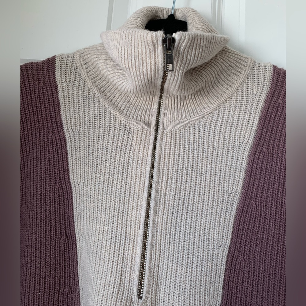 Madewell‎ Sweater Women’s Wool Blend Purple Color Block Half Zip Pullover Size S - Picture 6 of 14